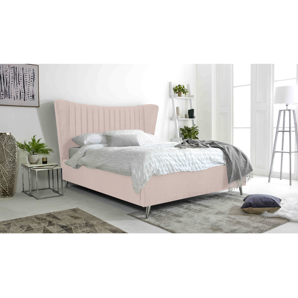 Eleganza Tatum Super King Size Pink Plush Velvet Bed Frame with Headboard Image 7