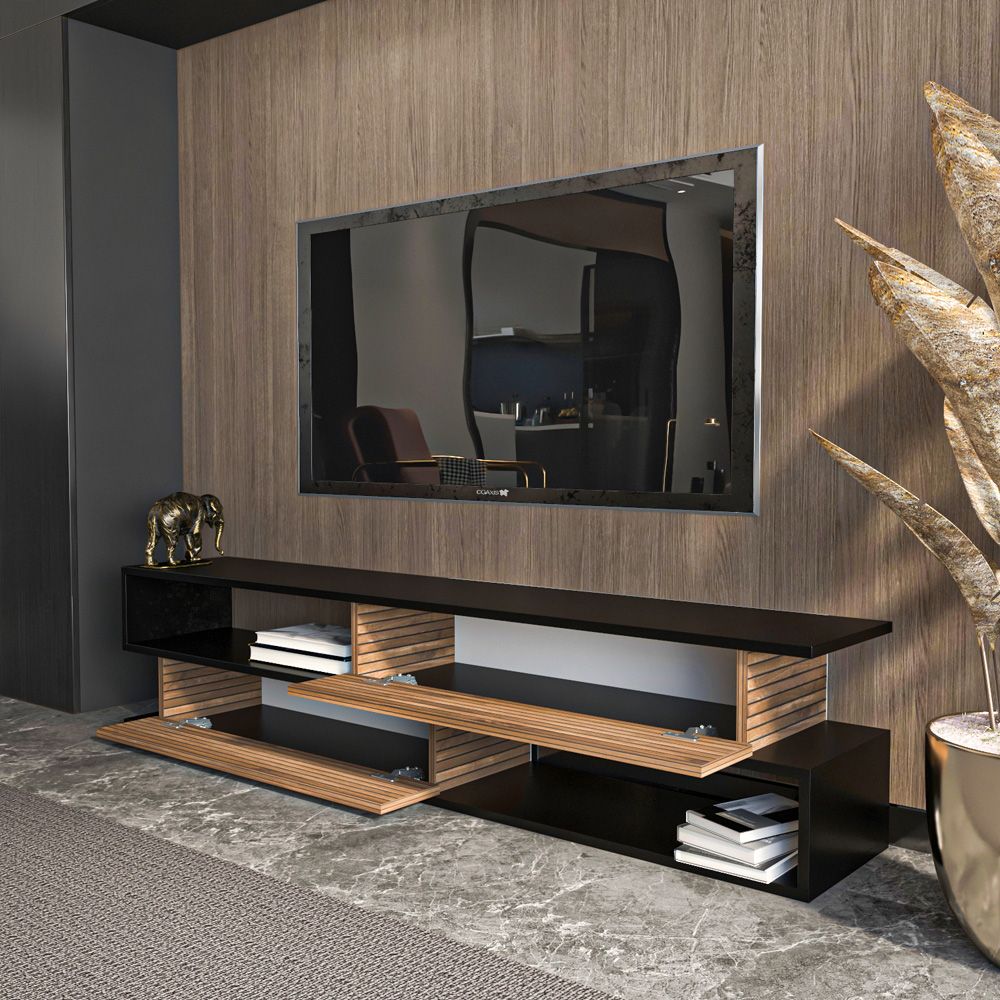 Decorotika Cortez 2 Door 2 Shelf Black Alina TV Unit Image 4