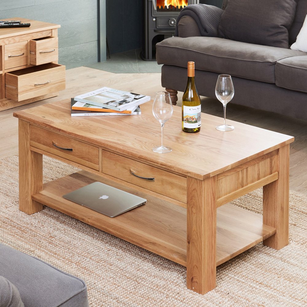 Baumhaus Mobel 4 Drawer Oak Coffee Table Image 1