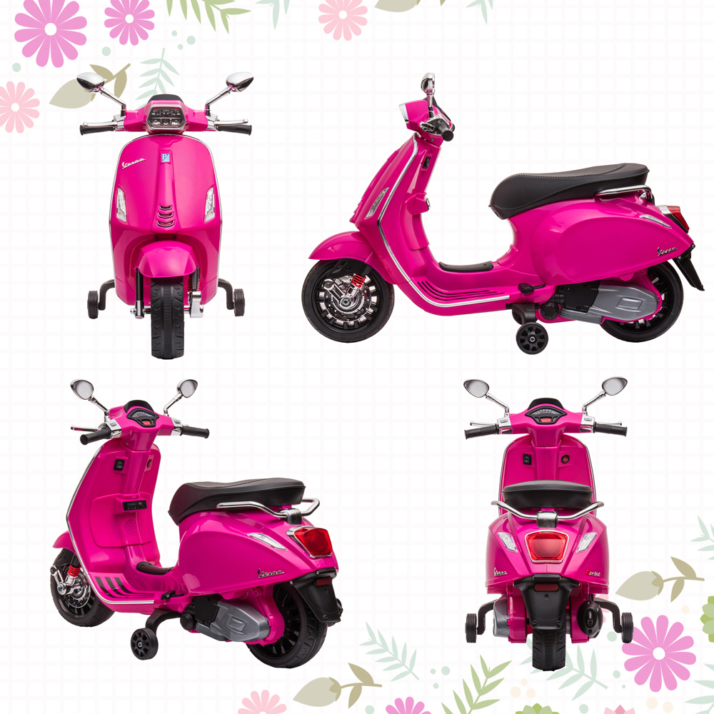 Tommy Toys Pink Vespa Licensed Kids Electric Bike with 2 Training Wheels 12V Image 8