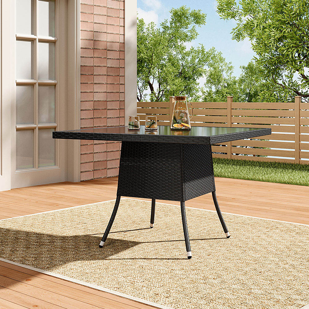 Living and Home Square Rattan Glass 4 Seater 105cm Dining Table Black Image 7