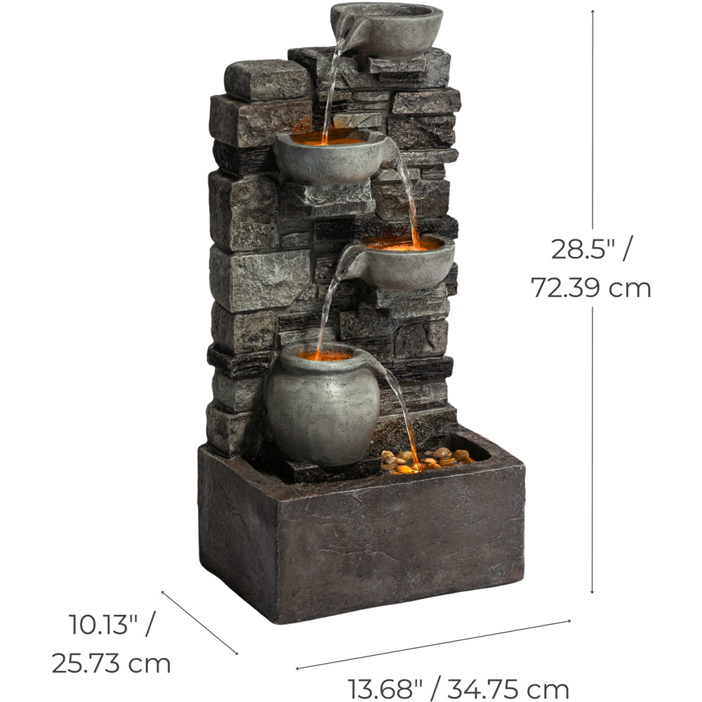 Teamson Home Grey 4-Tier Cascading Bowl Stacked Stone Outdoor Fountain 28.5 inch Image 8