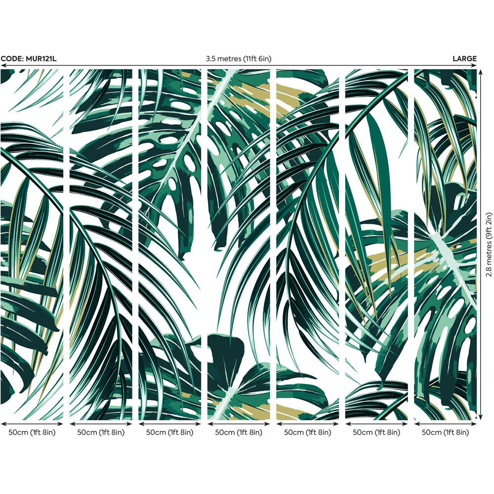 Origin Murals Tropical Leaves Green and White Wall Mural Image 3