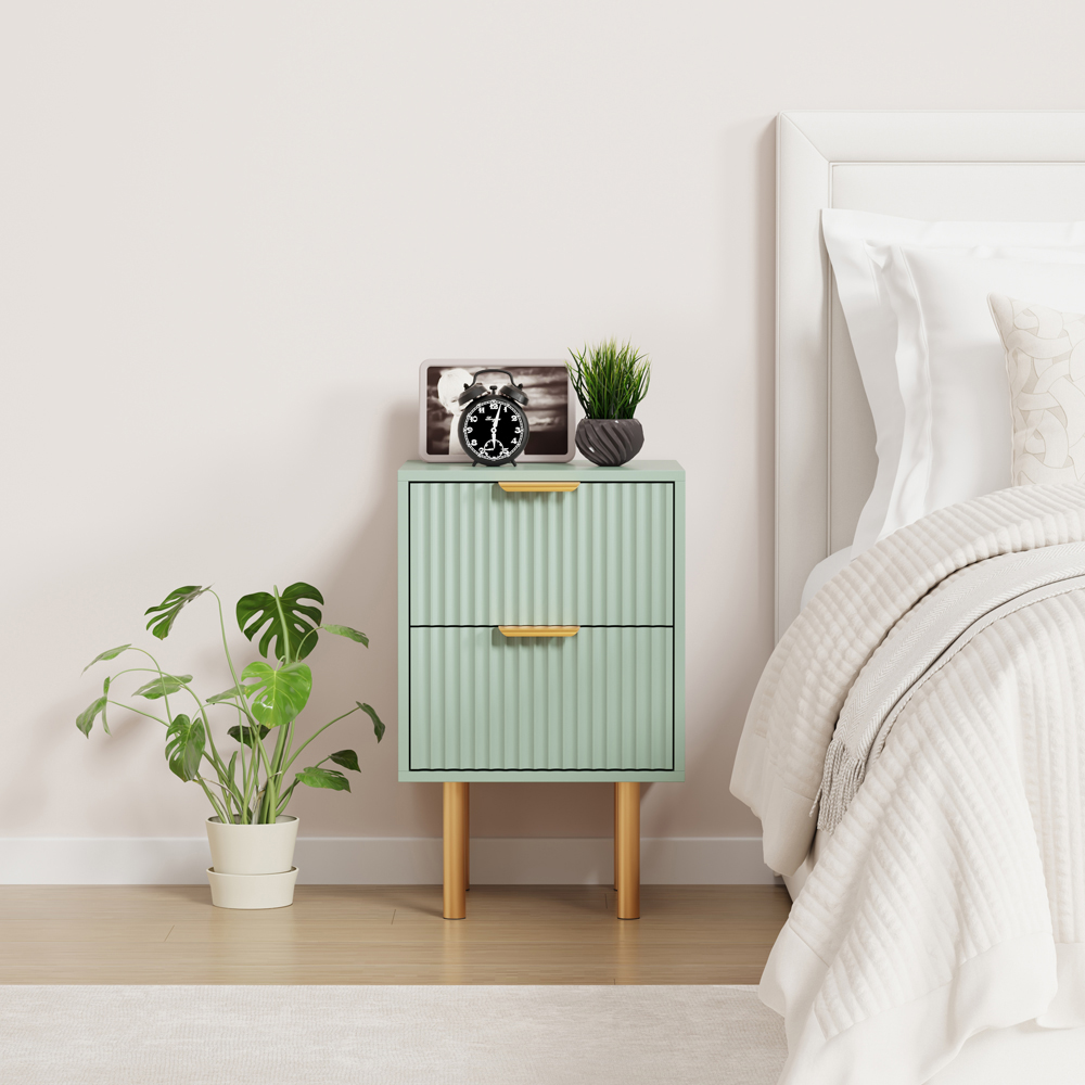FurnitureHMD 2 Drawer Green Wave Pattern Bedside Table Set of 2 Image 3
