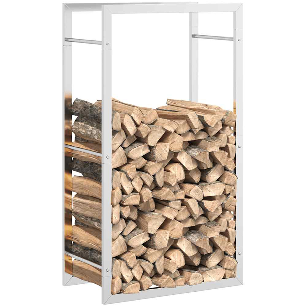 vidaXL Silver Stainless Steel Firewood Log Holder 94 x 50 x 28cm Image 3