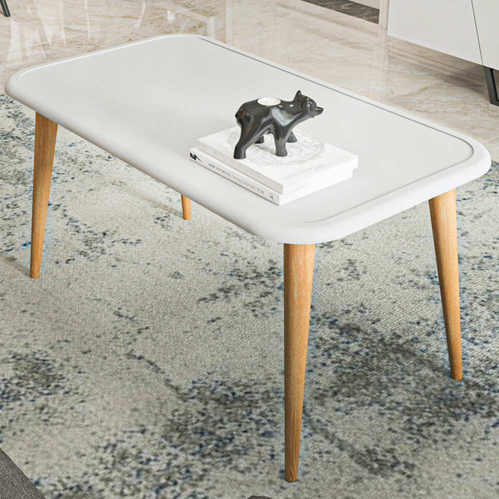 Decorotika Bohemia White Coffee Table with Solid Wood Legs Image 1