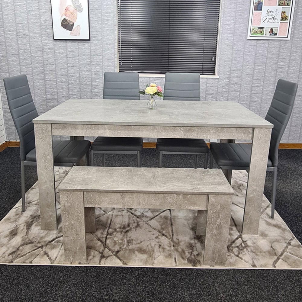 Portland Leather 4 Seater Dining Set Stone Grey and Dark Grey Image 1