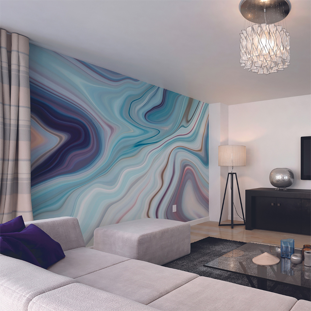 Origin Murals Marbled Ink Blue Wall Mural Image 3