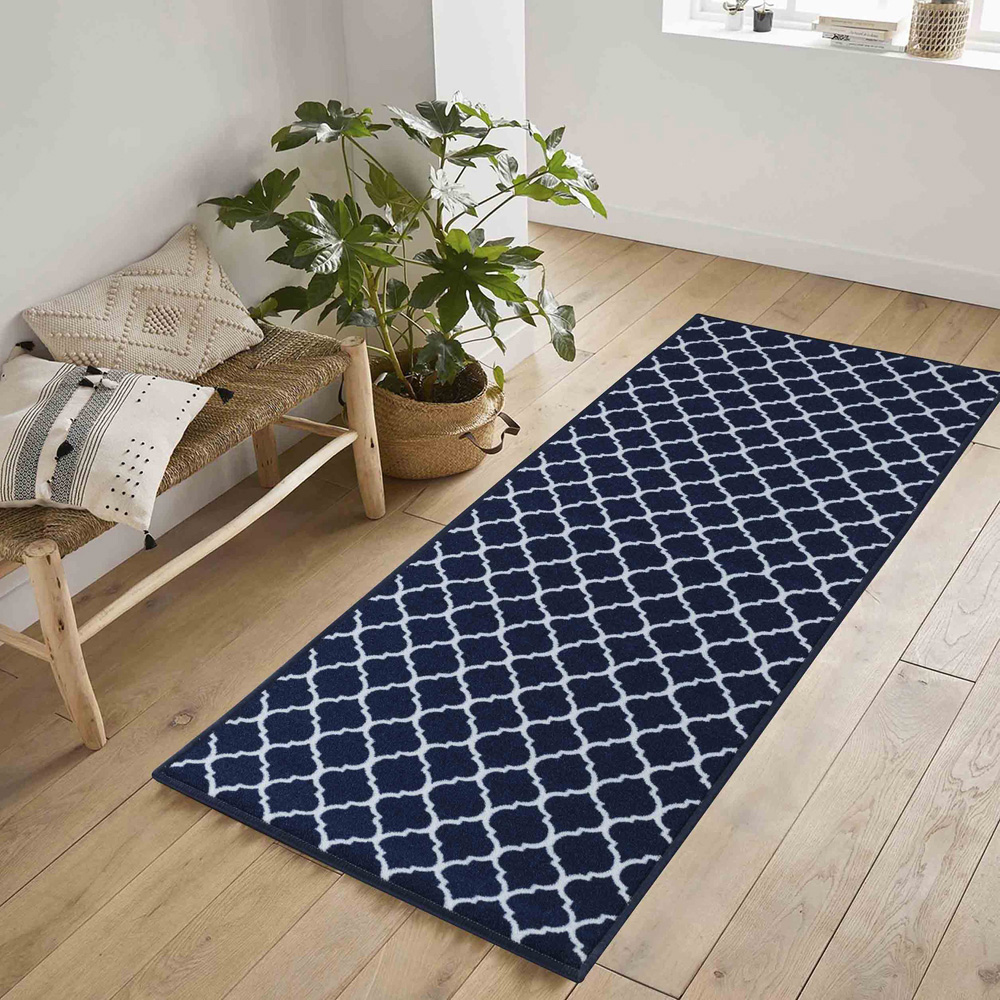 Desire Rugs Havana Navy Trellis Anti Slip Door Mat 150 x 80cm Image 4