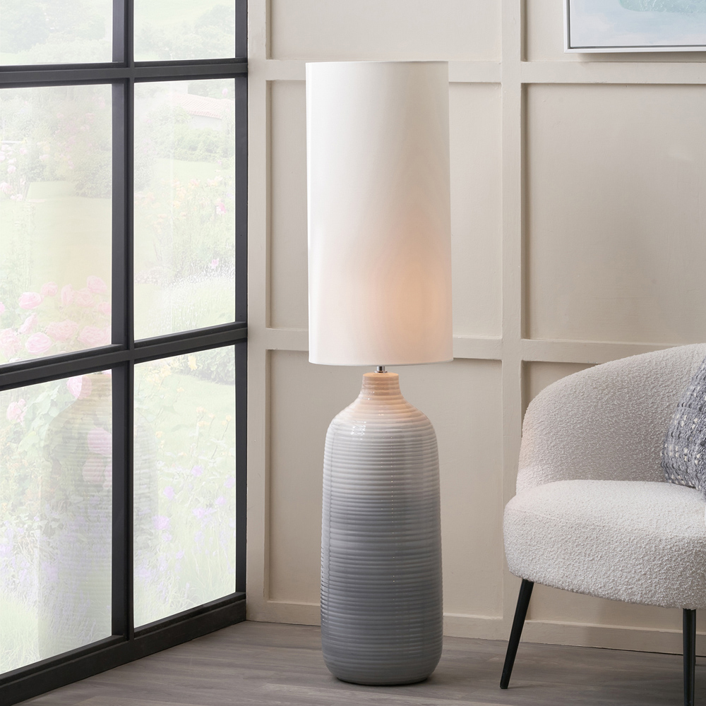 Pacific Lifestyle Venus Cream Fabric Shade Blue and Grey Ombre Ceramic Floor Lamp Image 2