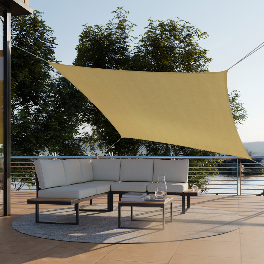 tectake Sonny Sand Water-Resistant Sun Shade Sail 200 x 300cm Image 1