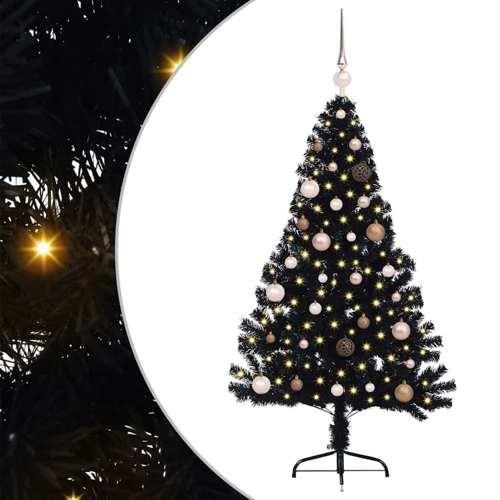 vidaXL Pre-Lit Rose Gold Baubles Black Artificial Christmas Tree 5ft Image 2