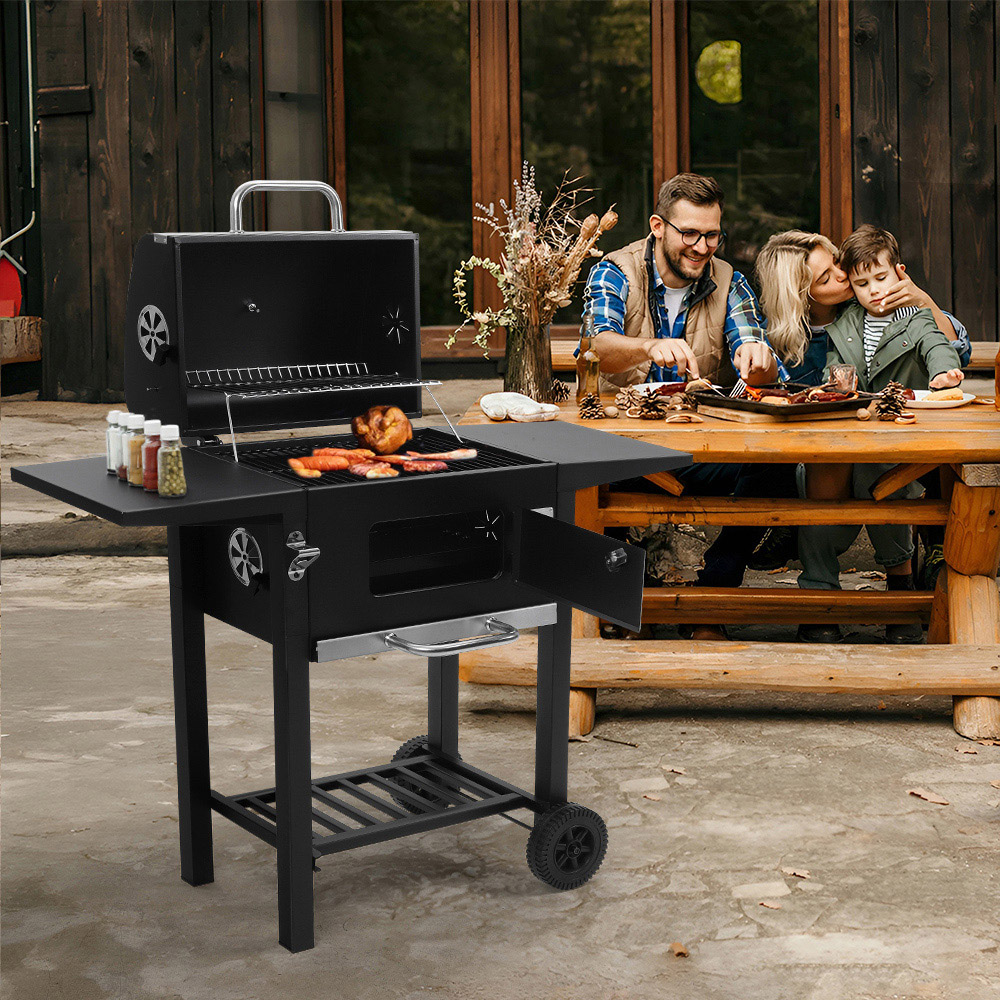 Living and Home Black Outdoor Garden Charcoal Grill with Side Tables Image 8