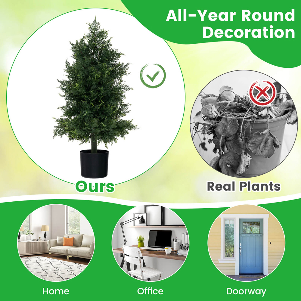 Costway Cedar Topiary Tree Artificial Plant In Pot 2.6ft Image 5
