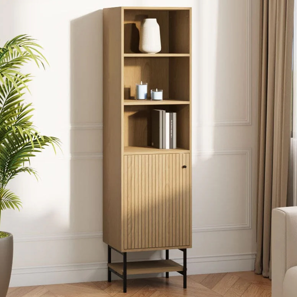 H&O Direct Single Drawer 4 Shelf Tall Wooden Freestanding Storage Cabinet Image 1