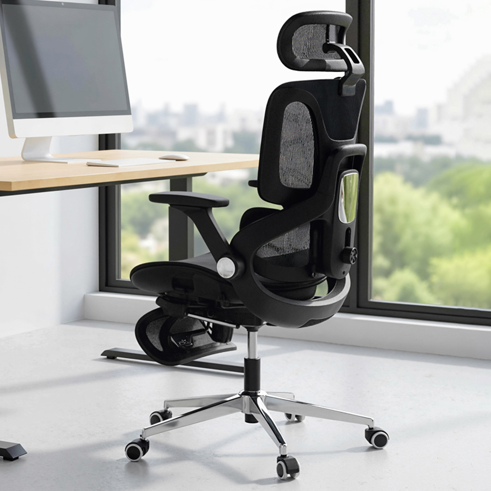 Portland Black Mesh Ergonomic Office Chair with Lumbar Support and 4D Armrests Image 1