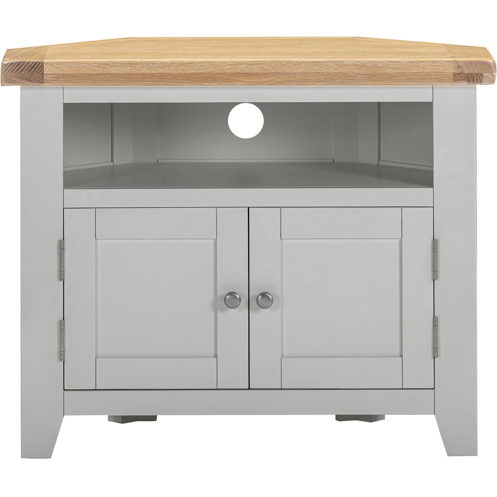 Seconique Windsor 2 Door Pebble Grey and Oak Corner TV Unit Image 3