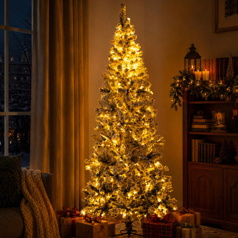 Abrihome 150 Warm White LED Pre-Lit Flocked Artificial Christmas Tree with 380 Tips 5ft Image 3