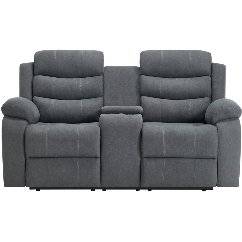 Furniture Online Boston 2 Seater Grey Manual Recliner Sofa with Drinks Console Image 3