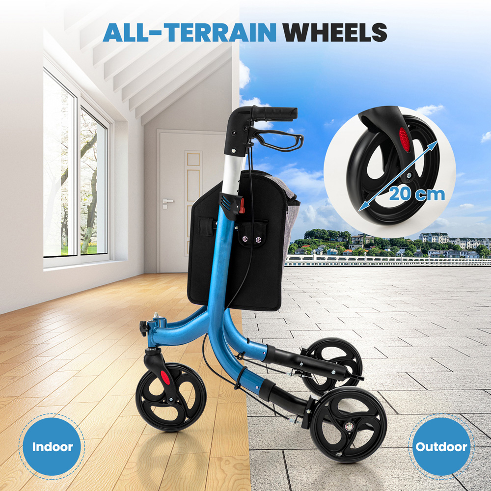 Costway Blue Folding Aluminium Rolling Walker with Zippered Storage Bag Image 7