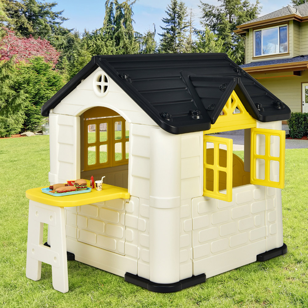 Costway Yellow Cottage Pretend Play Centre with Picnic Table Image 2