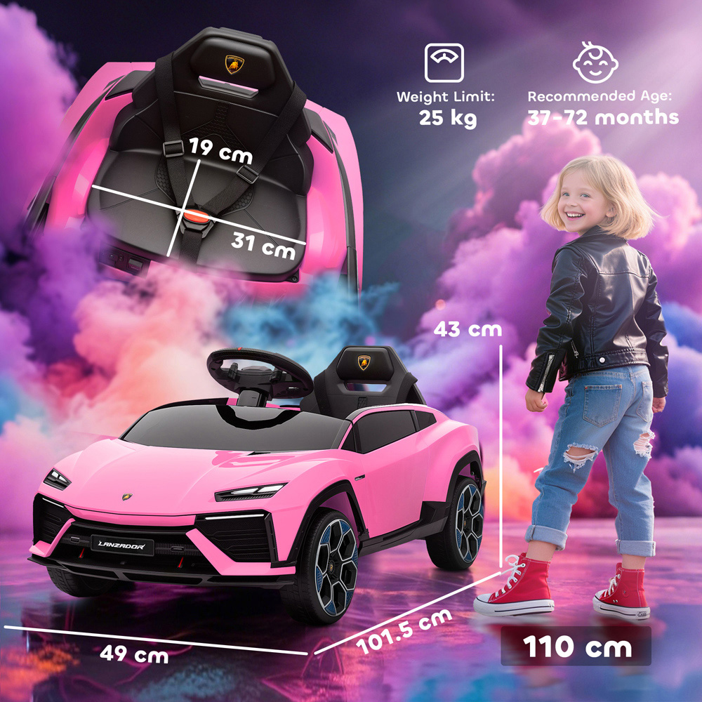 Tommy Toys Kids Pink Licensed Lamborghini Electric Ride On Car with Suspension and Remote Image 9