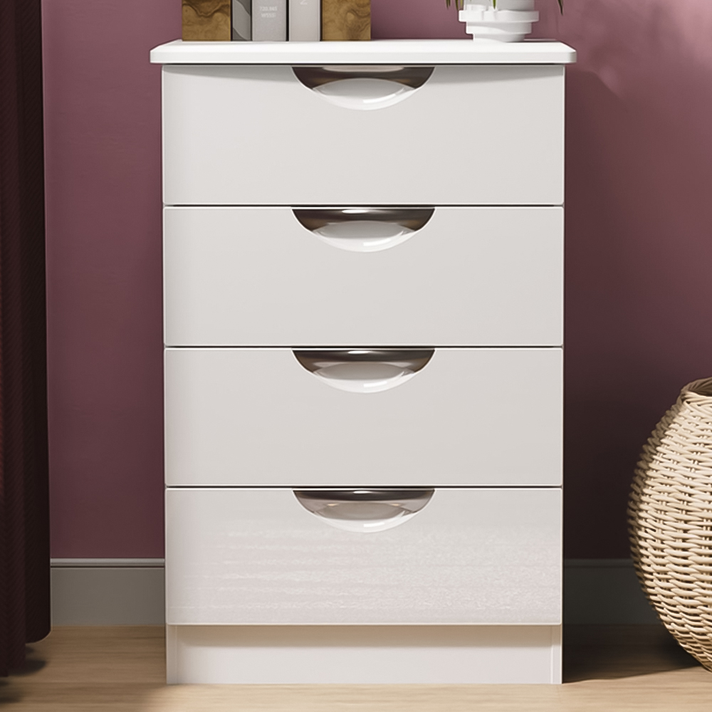 Crowndale Camden 4 Drawer White Gloss and White Midi Chest of Drawers Ready Assembled Image 1