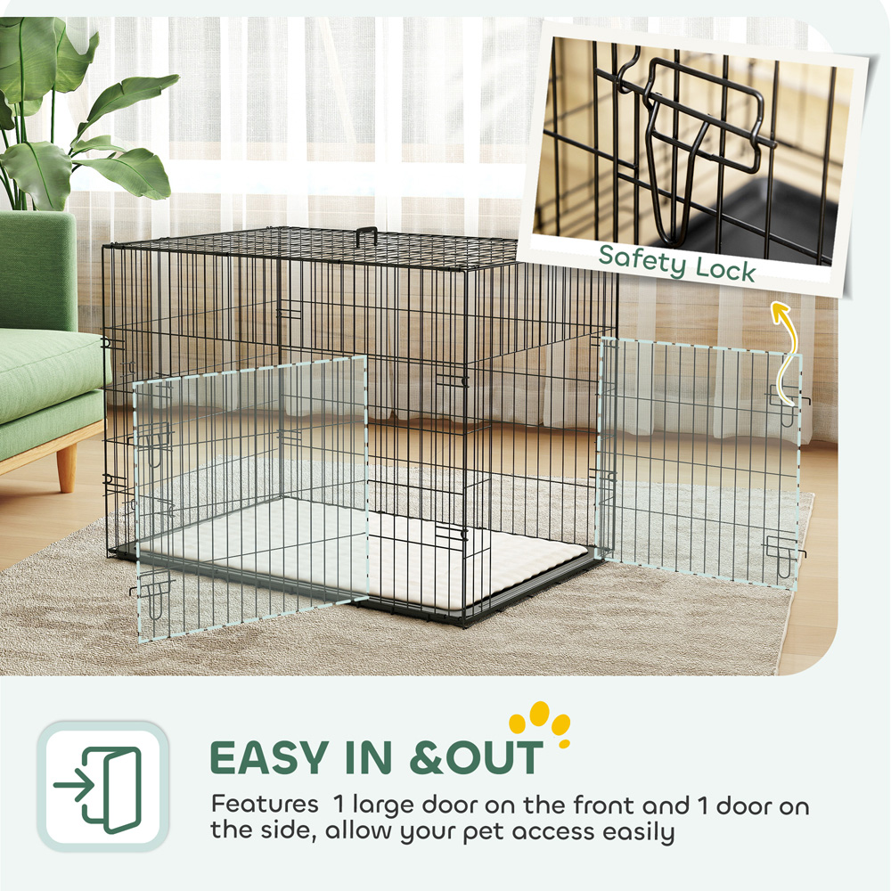 PawHut Black Large Dog Crate with 2 Doors and Tray Image 5
