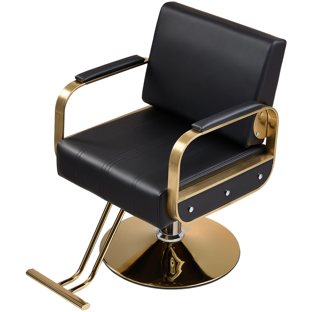 Living and Home Black and Gold Adjustable Height Barber Chair with Hydraulic Lift Image 2