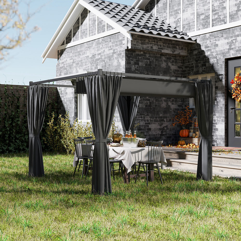 Outsunny 3 x 3m Charcoal Grey Pergola with Retractable Roof and Curtains Image 2