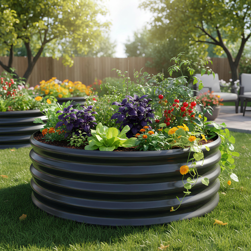 Harbour Housewares Anthracite Round Raised Garden Bed 90 x 45cm 2 Pack Image 4
