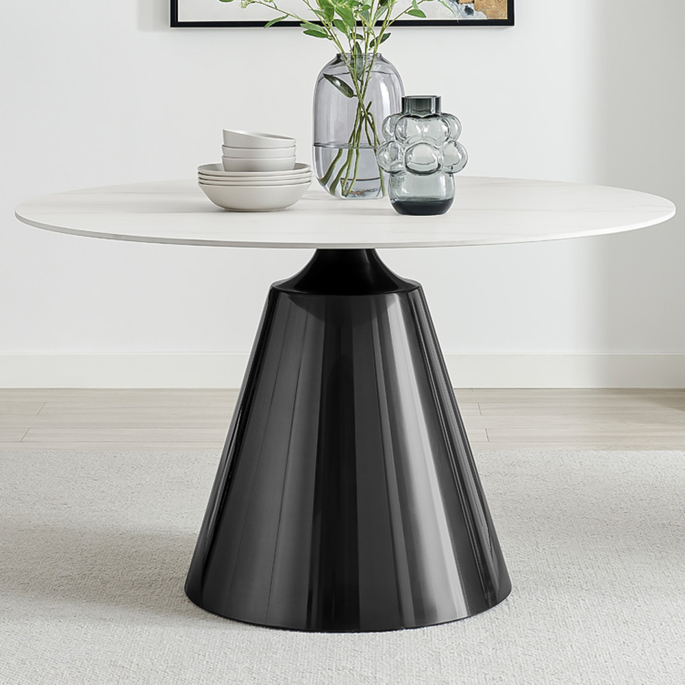 Furniturebox 6 Seater Marble Effect Round Ceramic Dining Table White Image 1