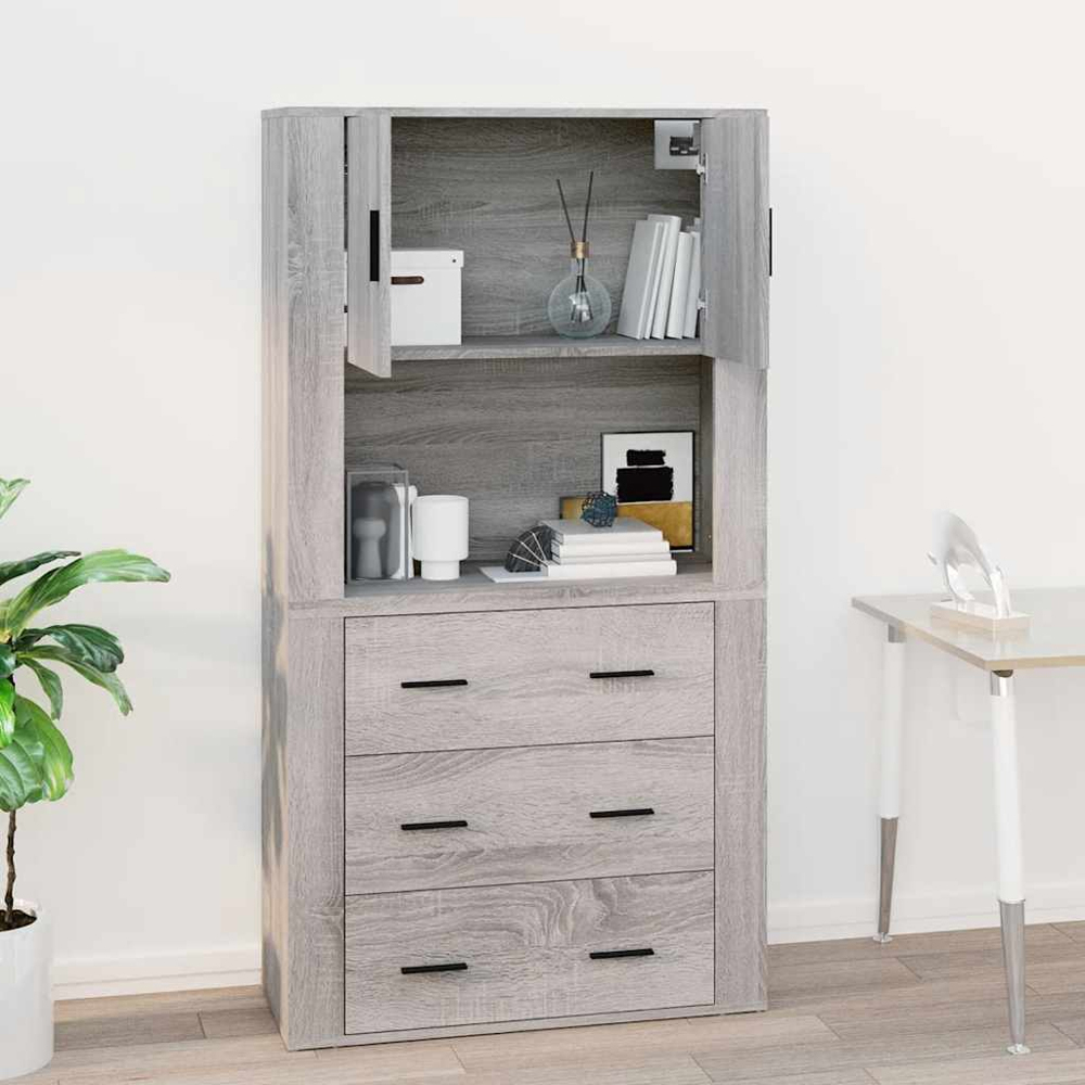vidaXL 2 Door Single Open Shelf Grey Sonoma Wall Mounted Cabinet Image 9