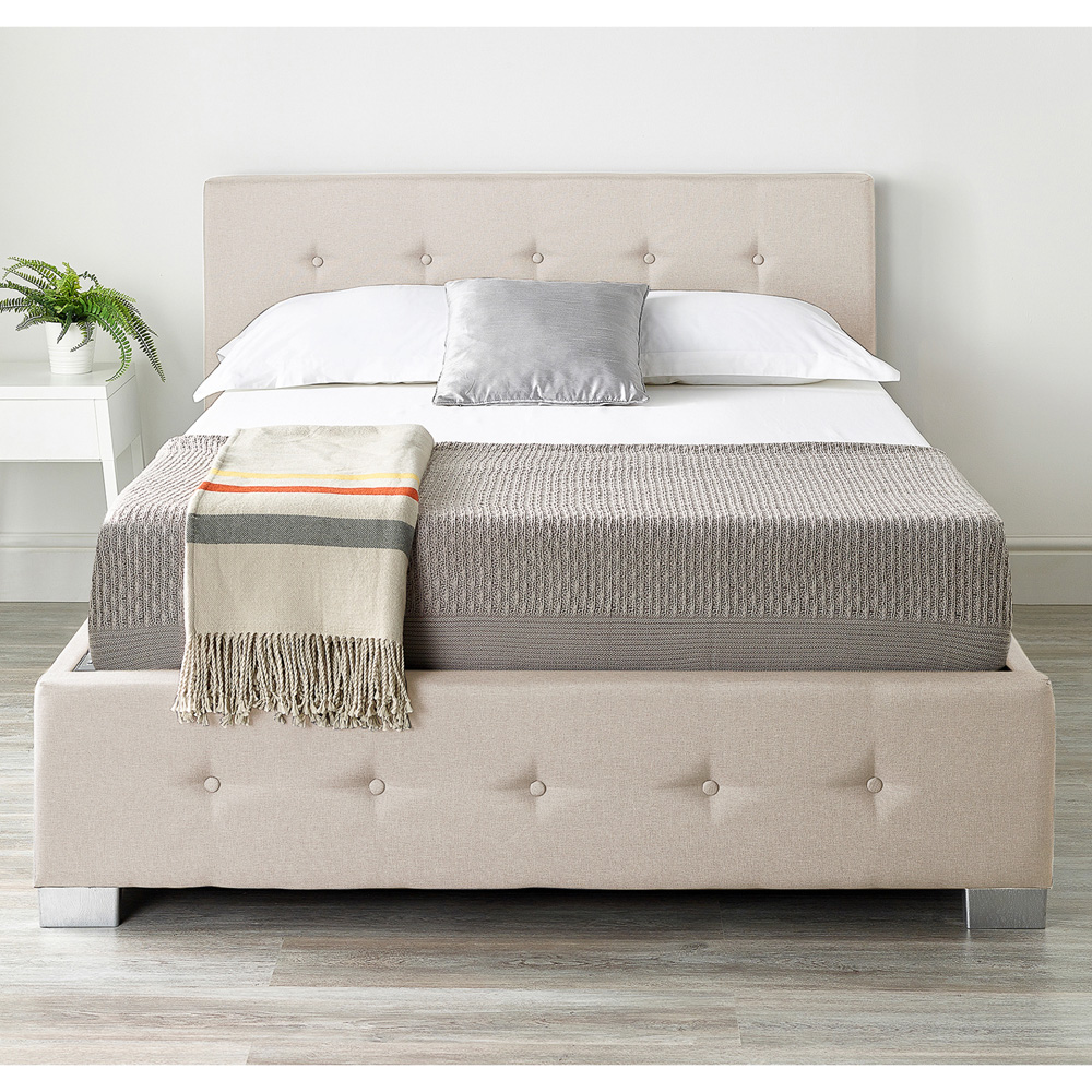Aspire Small Double Beige Linen End Lift Ottoman Storage Bed Image 2