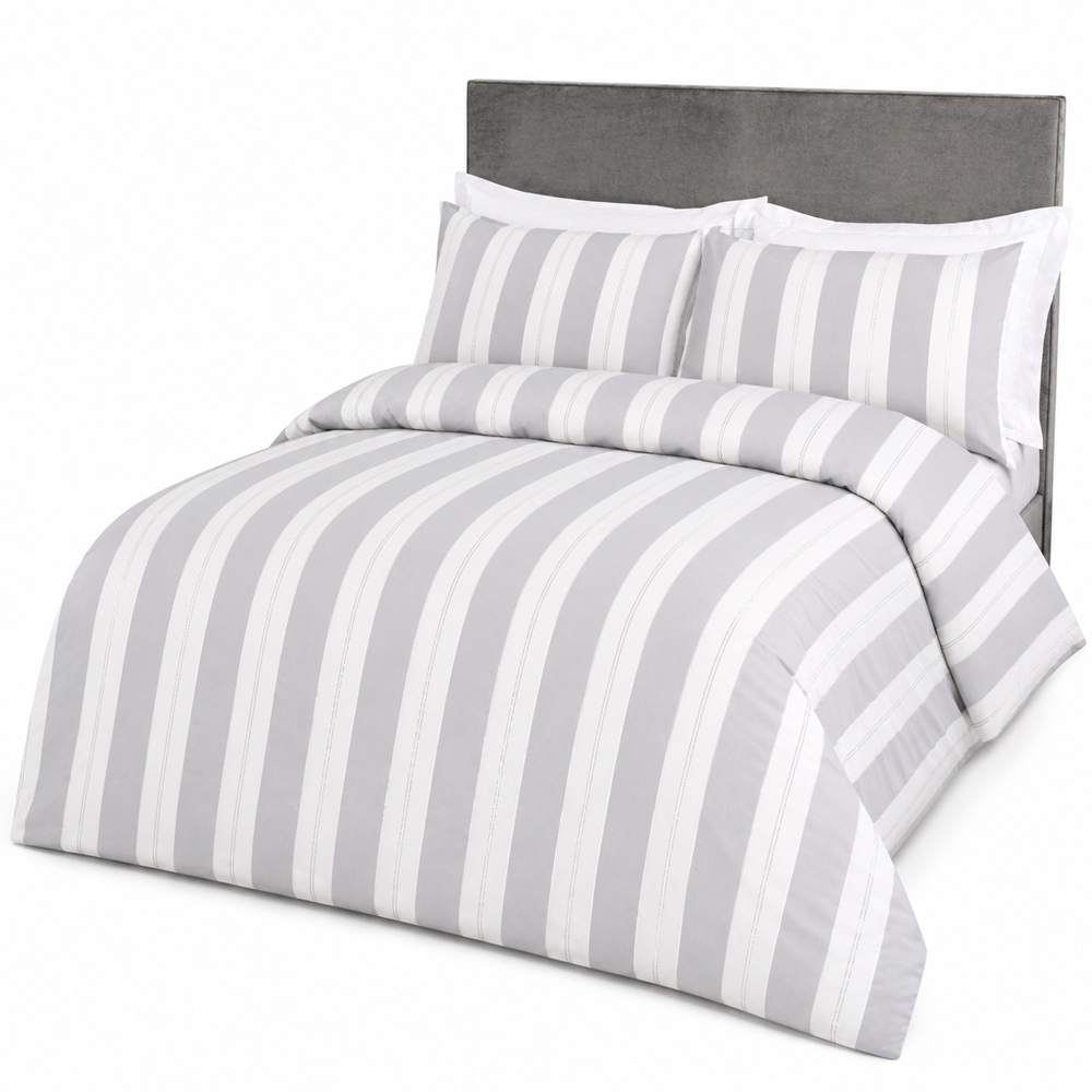 Smart Living Double White and Silver Lurex Stripe Jacquard Duvet Cover Set Image 2