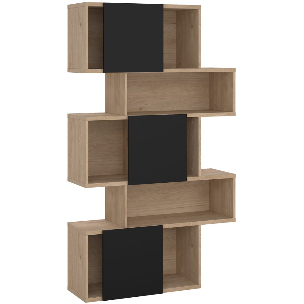 Furniture To Go Maze 3 Door 5 Shelf Jackson Hickory and Black Asymmetrical Bookcase Image 5