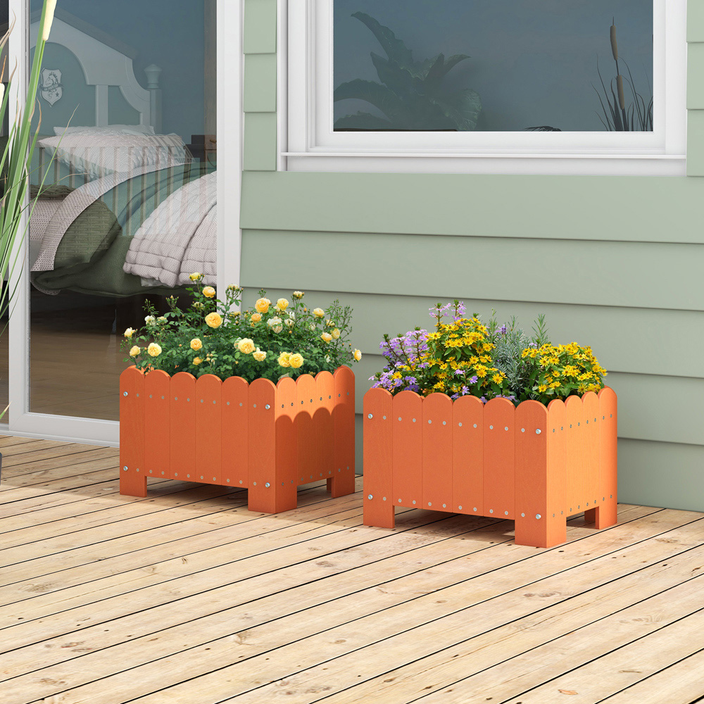 Costway Orange HDPE Rectangular Planter Box 2 Pack Image 2