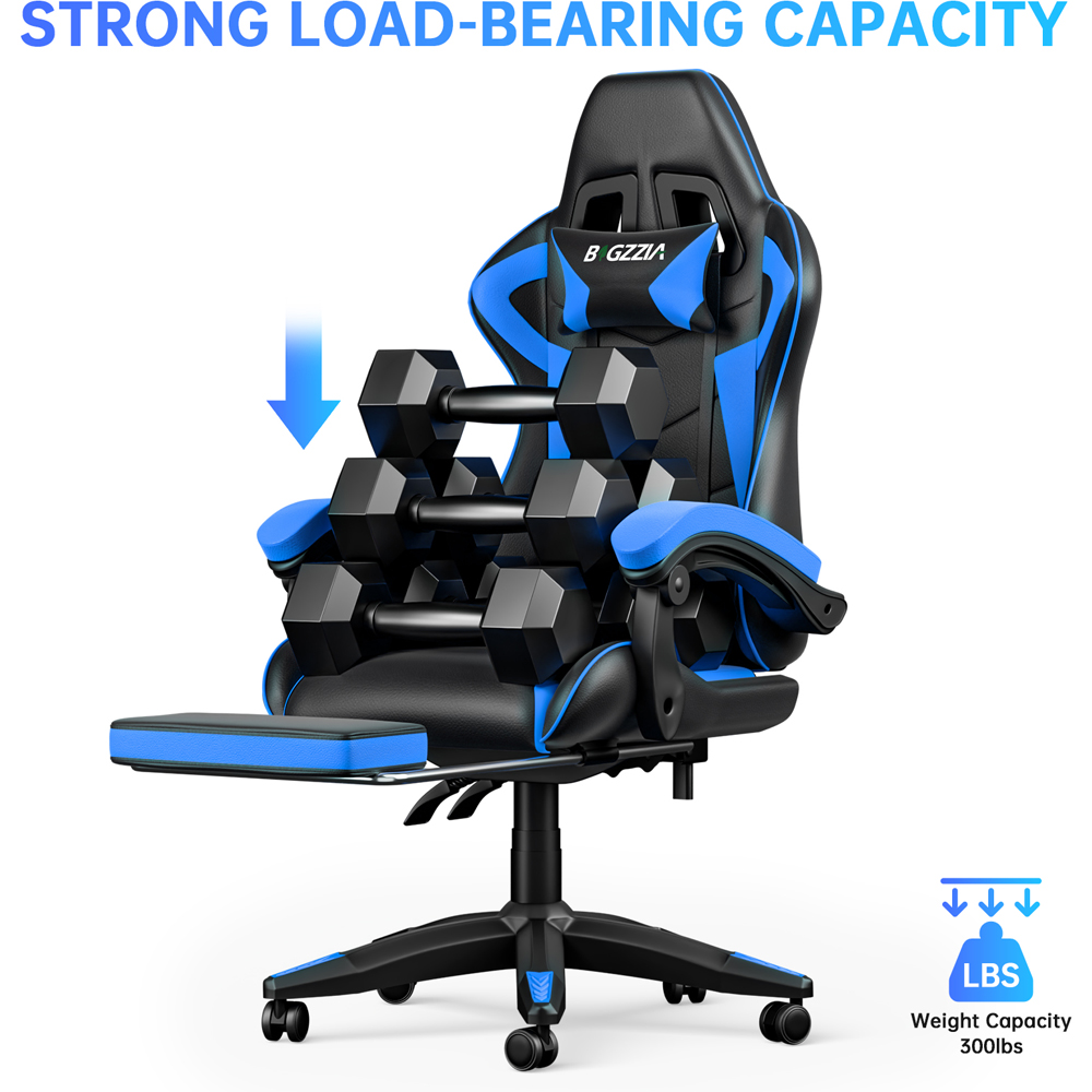 Rattrix Blue Height Adjustable Gaming Chair with Footrest and Lumbar Cushion Image 4