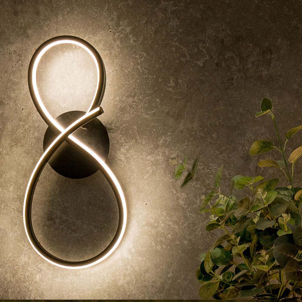 ValueLights Infinity Matt Black Swirl IP44 Integrated LED Wall Light Image 2