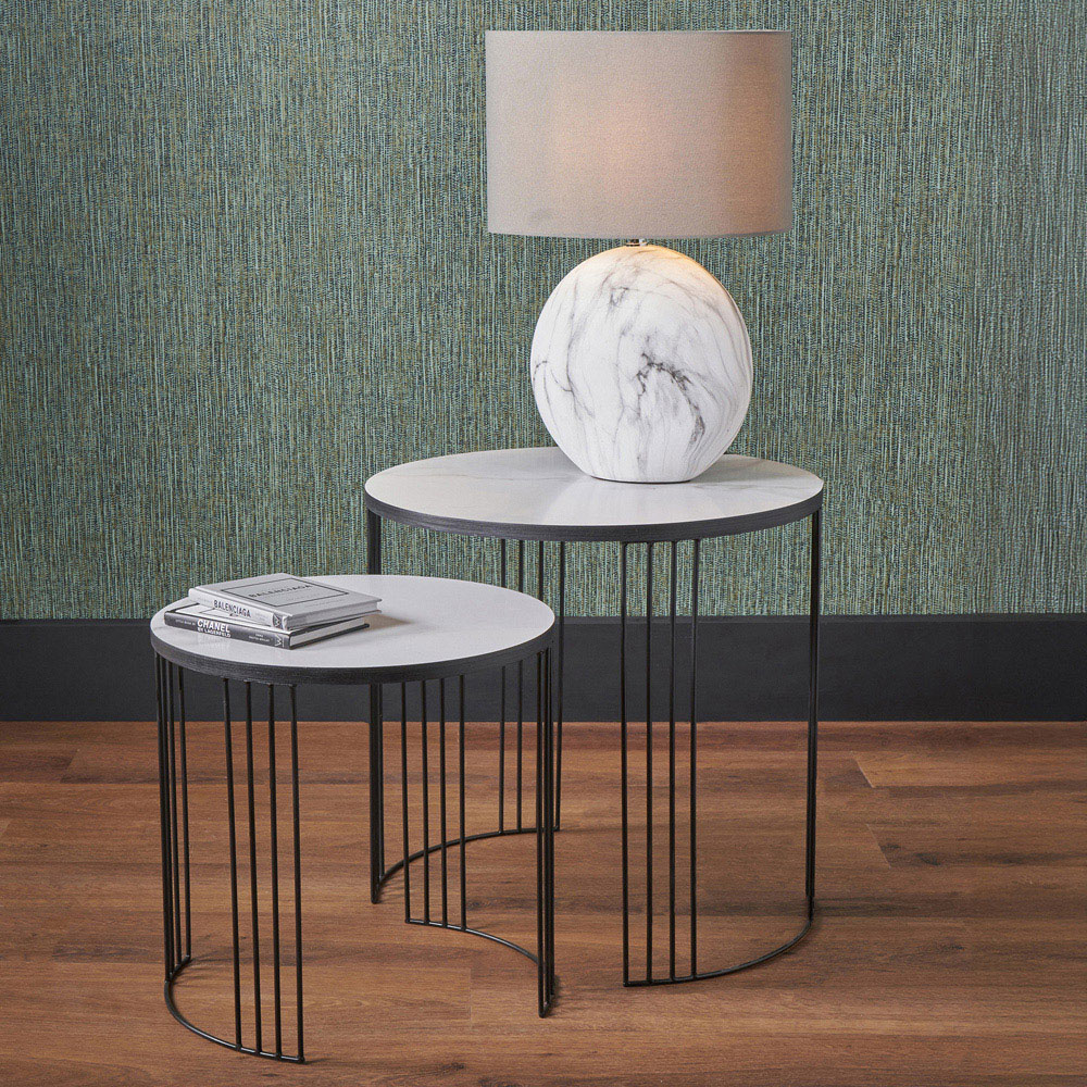 Pacific Lifestyle Atri White Marble Veneer and Black Metal Nest of Tables Set of 2 Image 5