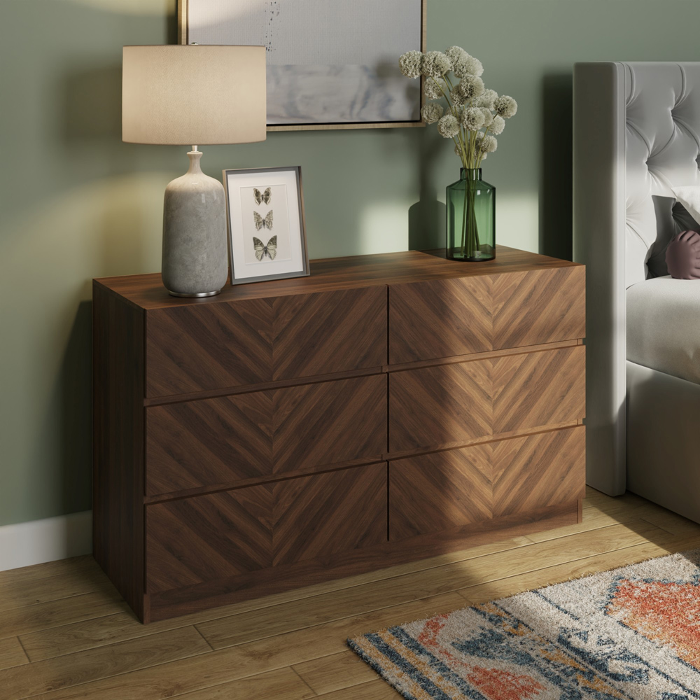 GFW Catania 6 Drawer Royal Walnut Wood Chest of Drawers Image 5