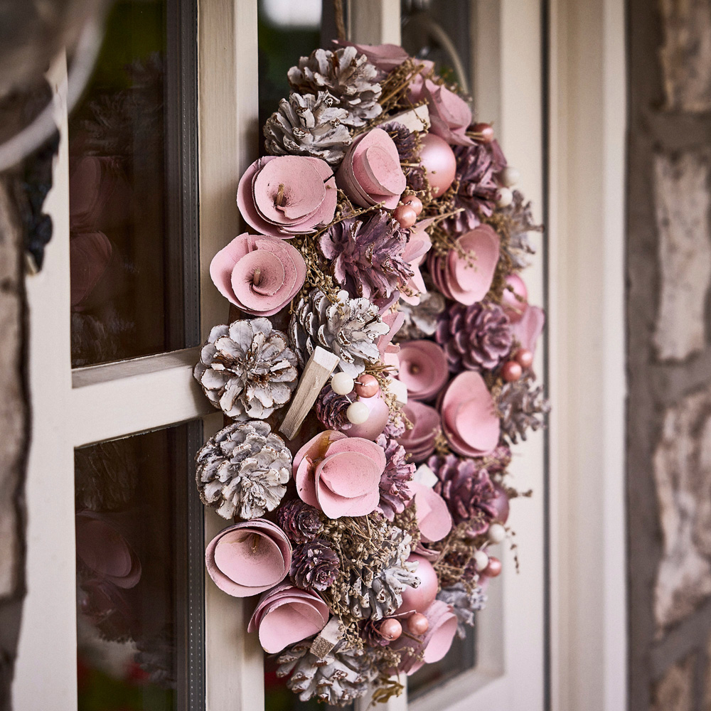 Dibor Pink Roses Christmas Wreath 38cm Image 3