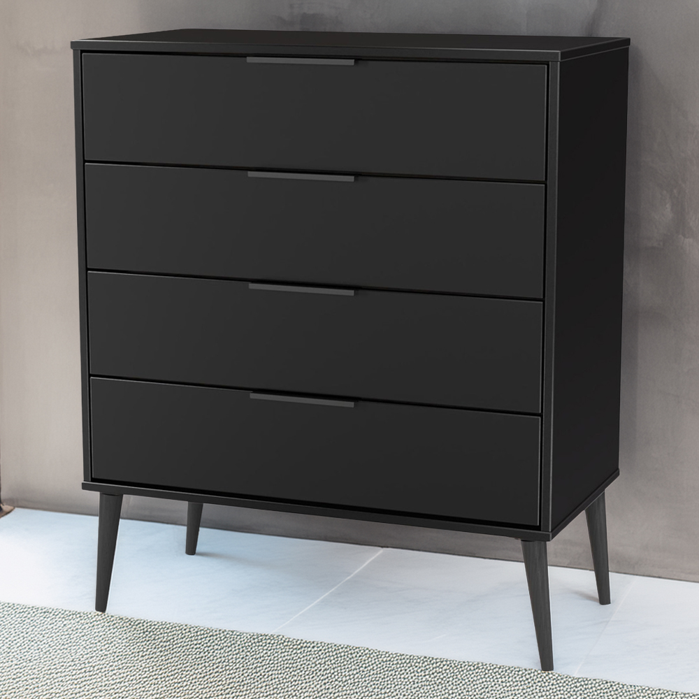 Crowndale Hong Kong 4 Drawer Matt Black Chest of Drawers Ready Assembled Image 1