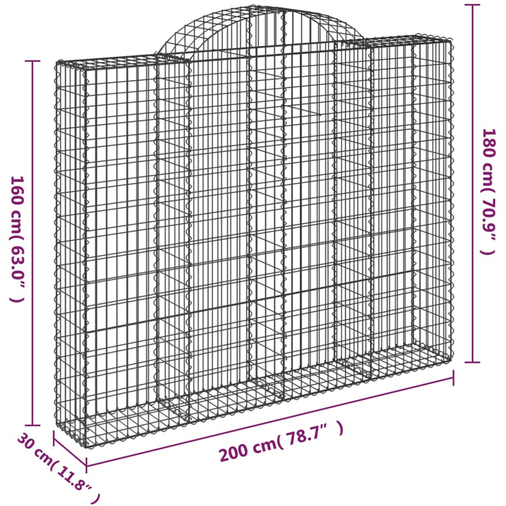 vidaXL Silver Galvanised Iron Gabion Basket 200 x 30 x 160/180cm Image 4