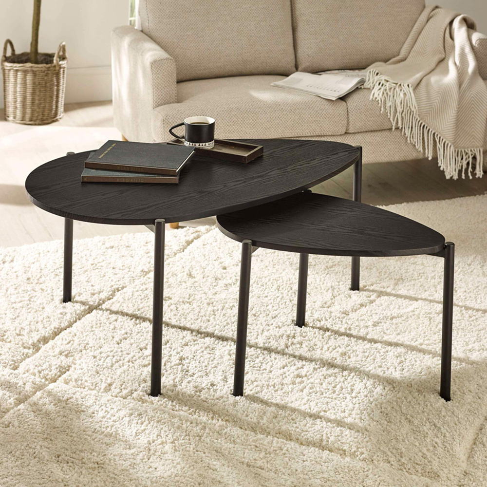 Julian Bowen Lorette Black Ash Effect Teardrop Nest of Tables Set of 2 Image 1
