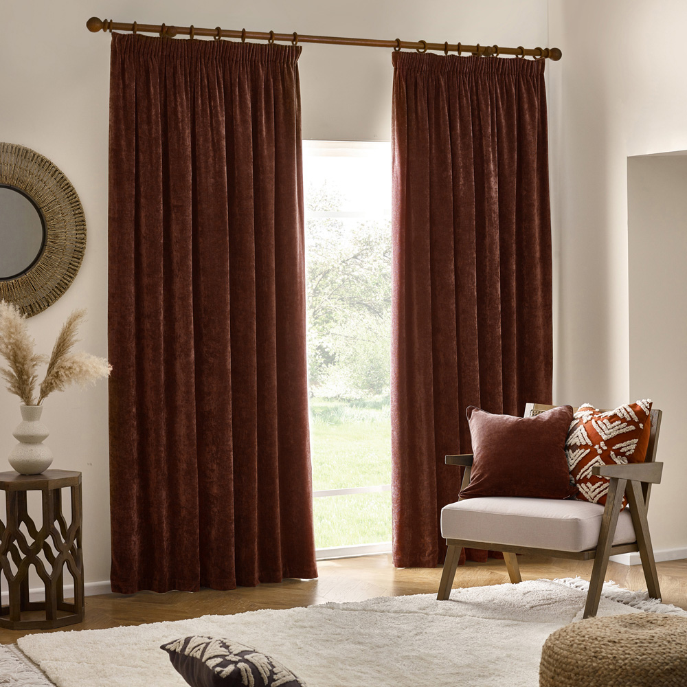 Yard Heavy Nutmeg Chenille Velvet Pencil Pleat Curtains 168 x 137cm Image 5