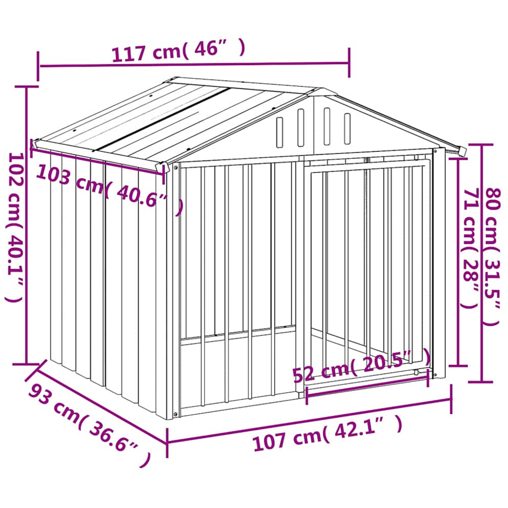 vidaXL Black Galvanised Steel Dog House with Roof 117 x 103 x 102cm Image 4