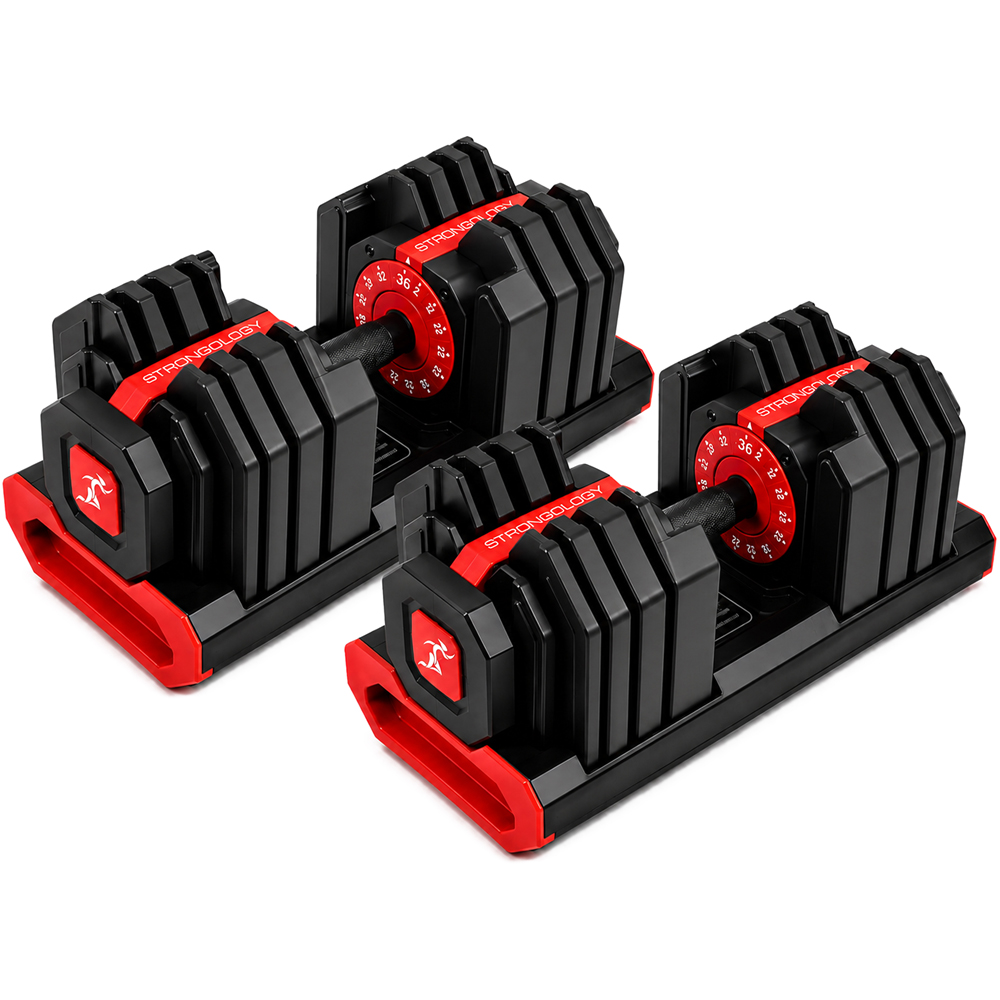 Strongology FLEX36 Red Adjustable Dumbbells 4kg-36kg Image 1