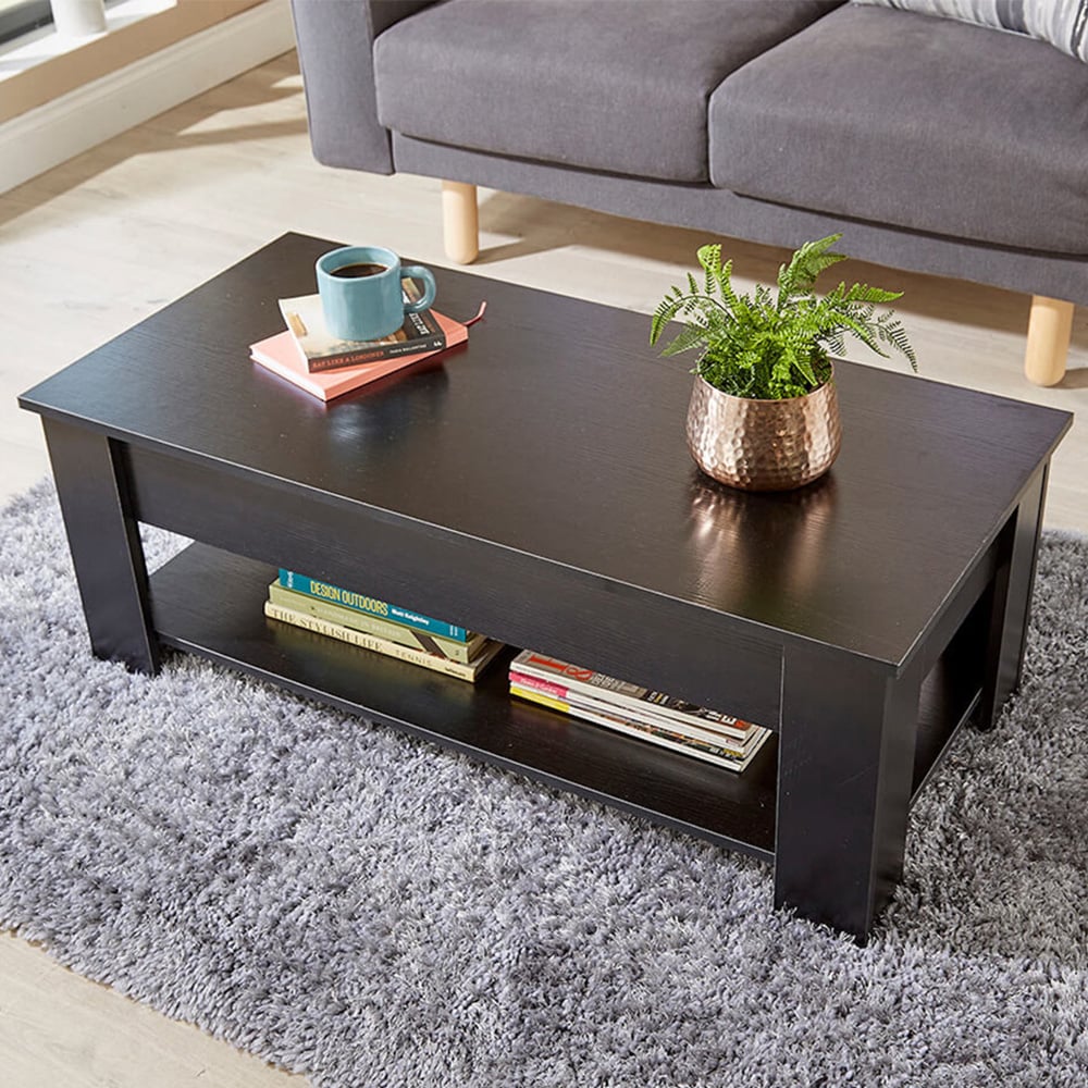 Home Source Orlando Single Shelf Black Lift Up Storage Coffee Table Image 1