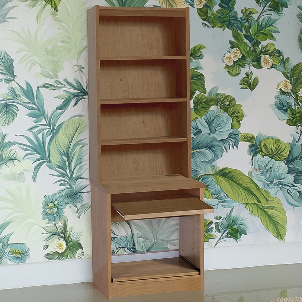R White Cabinets 4 Shelf Printer Desk Stand with Hutch Brown Image 1